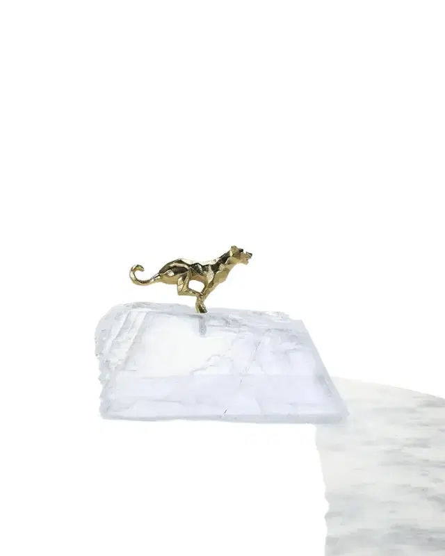 John-Richard Collection Sprinting Brass Panther Sculpture on Selenite