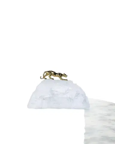 John-Richard Collection Prowling Brass Panther Sculpture on Selenite | Thumbnail 1