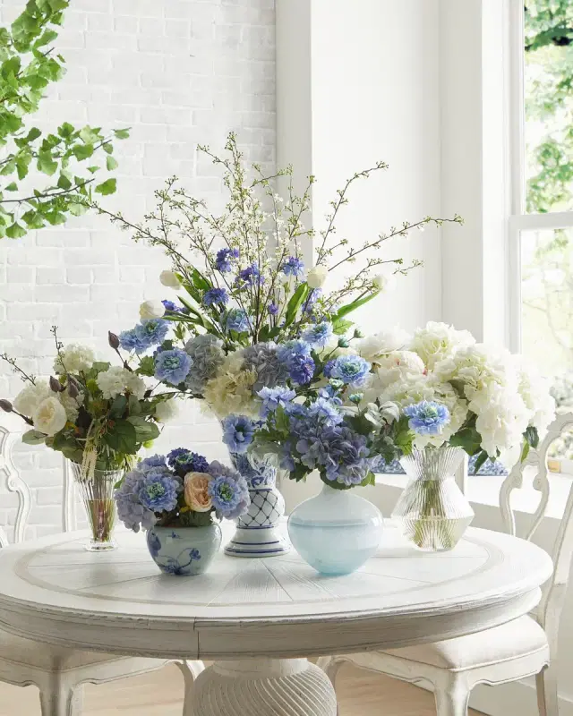 John-Richard Collection Chinoiserie Blue 12" Faux Floral Arrangement in Porcelain Bowl