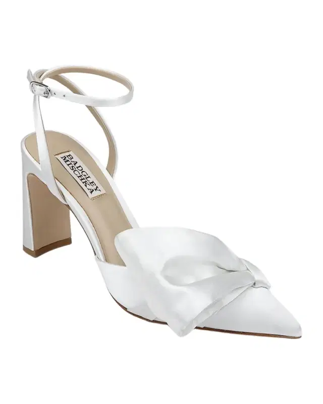 Badgley Mischka Alease Silk Bow Ankle-Strap Pumps