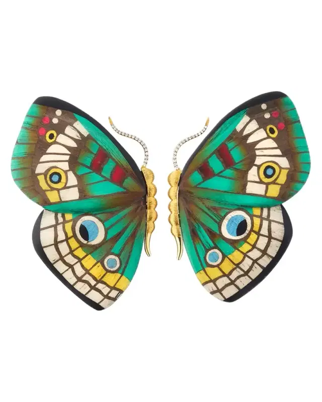 Butterfly Marquetry Earrings with Diamonds and Kyanite