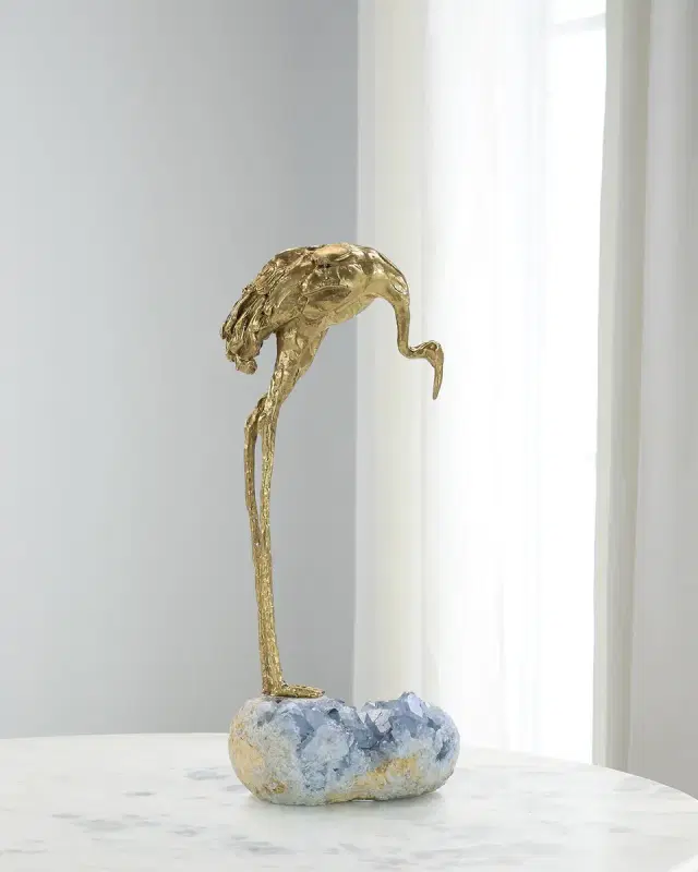 John-Richard Collection Brass Crane Sculpture On Kyanite