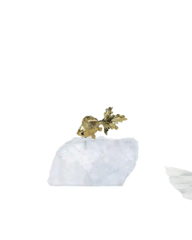 Fantail Goldfish on Selenite Sculpture