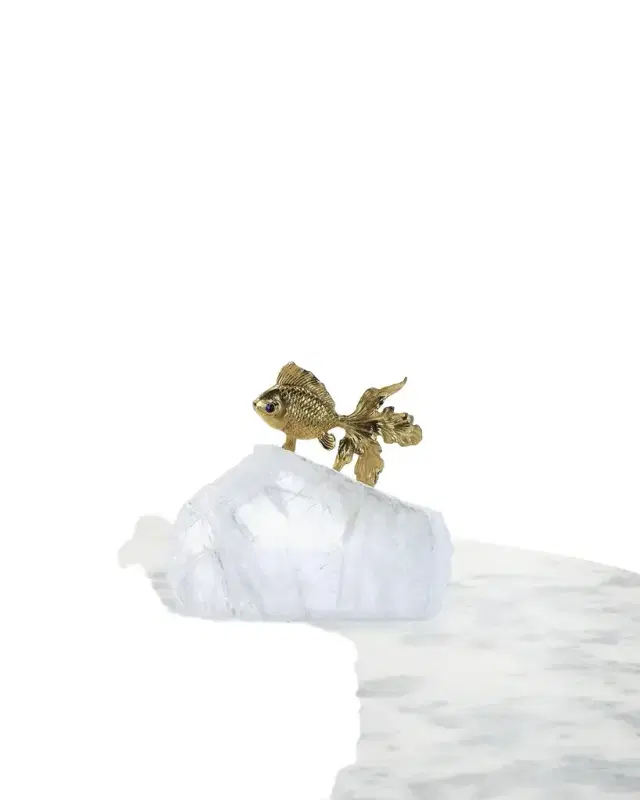 Fantail Goldfish 8" Sculpture on Selenite II