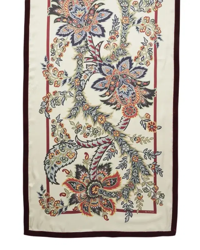 Bohemian Print Scarf With Velvet Trim