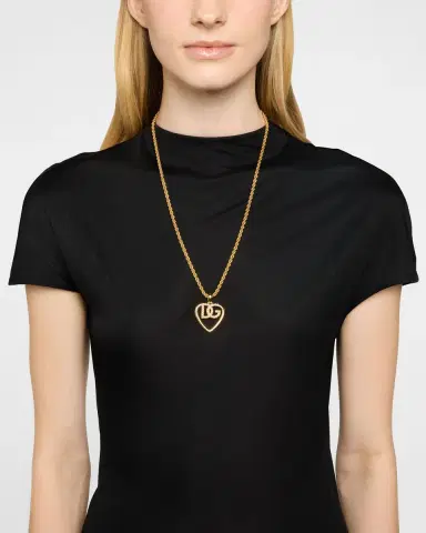 Dolce & Gabbana Embellished DG Logo Heart Pendant Necklace | Thumbnail 2