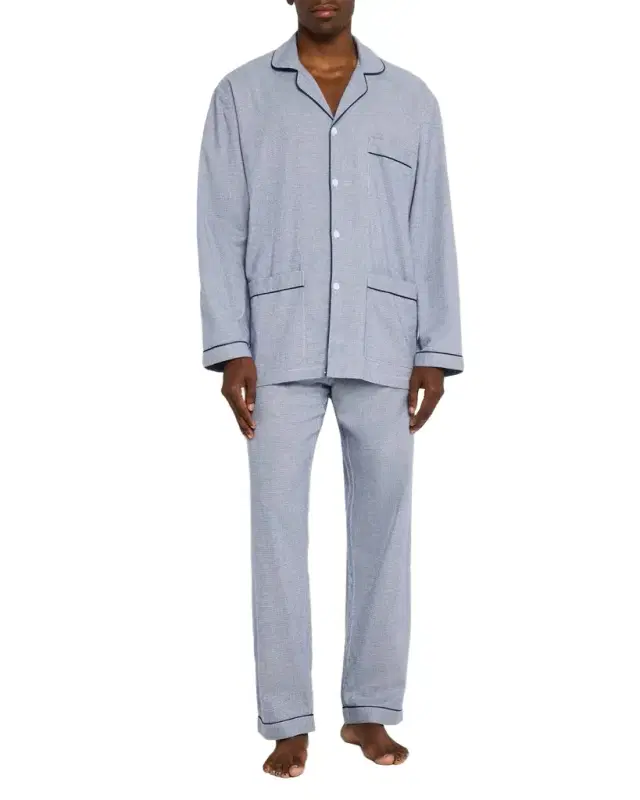 Men 's Cotton Micro-Check Long Pajama Set