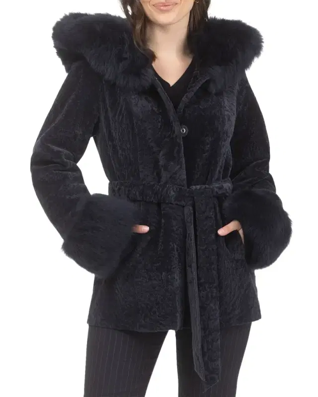 Belted Lamb Shearling Reversible Parka With Merinillo Lamb Shearling Trim