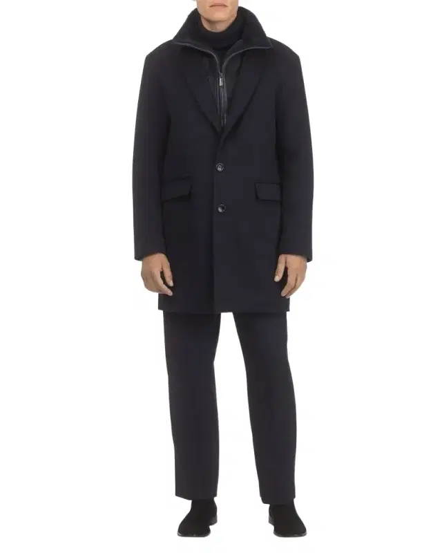 Men 's Loro Wool Short Coat with Merino Shearling Lamb Trim