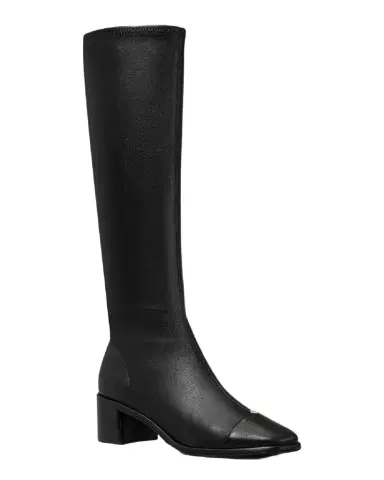 Tory Burch Leather Cap-Toe Medallion Knee Boots | Thumbnail 1