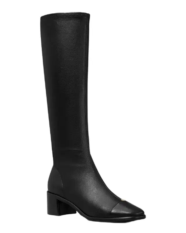 Leather Cap-Toe Medallion Knee Boots
