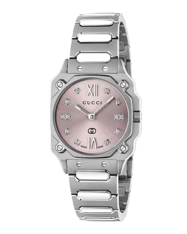 Gucci Stainless Steel G-Flat 24mm Bracelet Watch with Diamonds