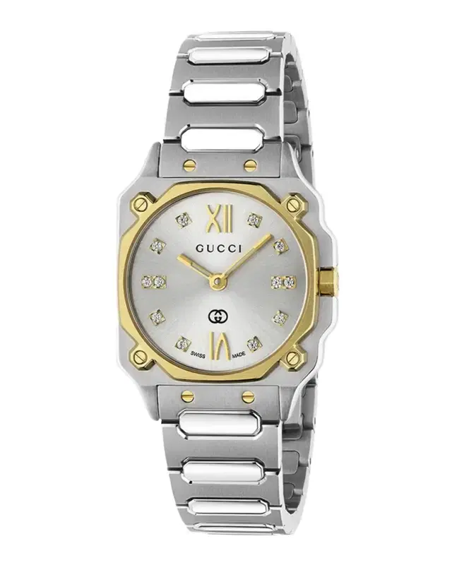Gucci Two-Tone Stainless Steel G-Flat 24mm Bracelet Watch with Diamonds