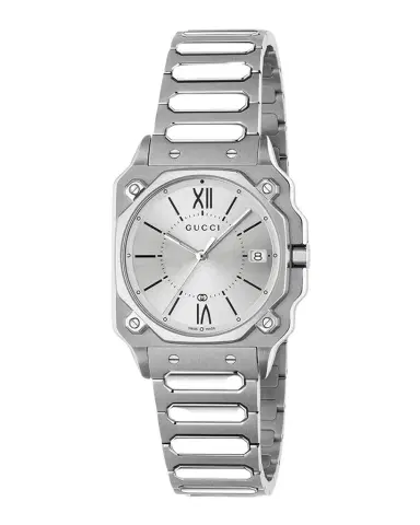 Gucci Stainless Steel G-Flat 30mm Bracelet Watch with Silver Dial | Thumbnail 1 Gucci Stainless Steel G-Flat 30mm Bracelet Watch with Silver Dial | Thumbnail 1