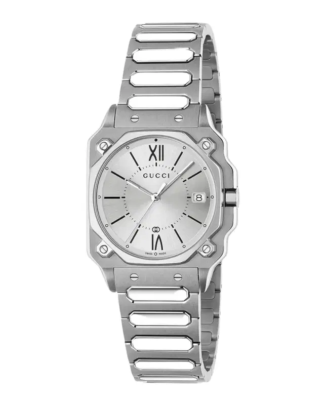 Gucci Stainless Steel G-Flat 30mm Bracelet Watch with Silver Dial