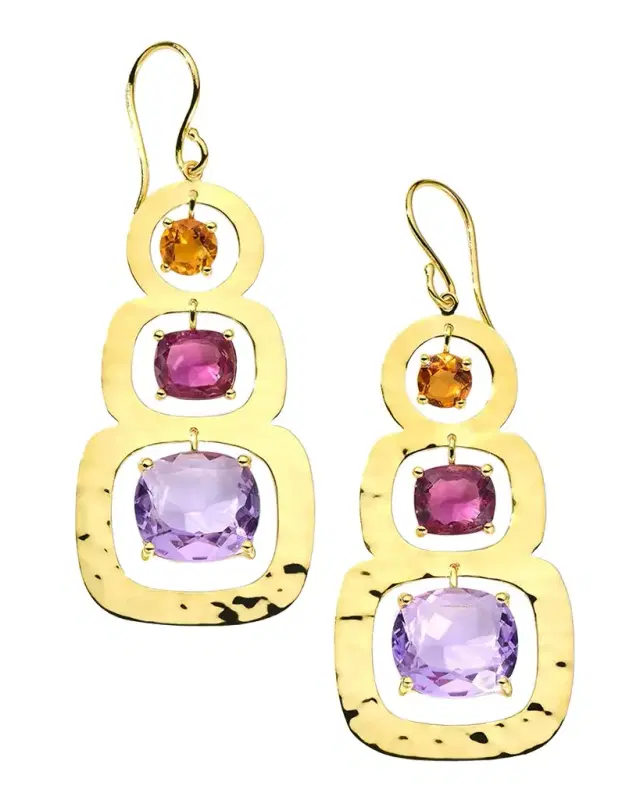 Rock Candy Rainbow Crinkle 3-Stone Earrings in 18K Gold