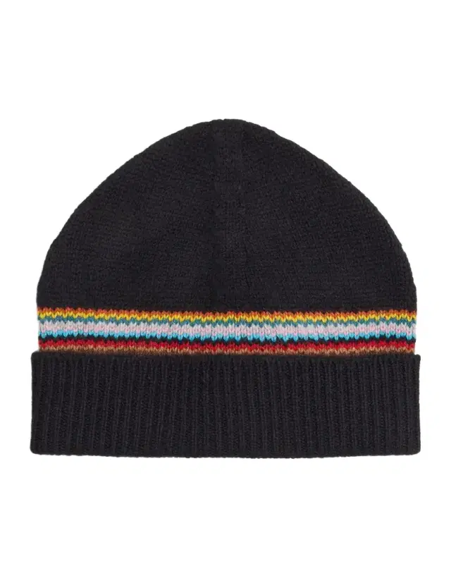 Men 's Lambswool Signature Block Stripe Beanie Hat
