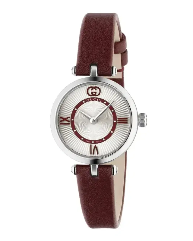 Gucci Stainless Steel Model 2000 24mm Watch with Red Leather Strap