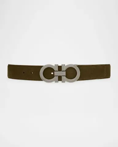 Ferragamo Men's Suede Gancini-Buckle Belt | Thumbnail 3