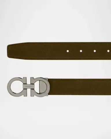 Ferragamo Men's Suede Gancini-Buckle Belt | Thumbnail 4