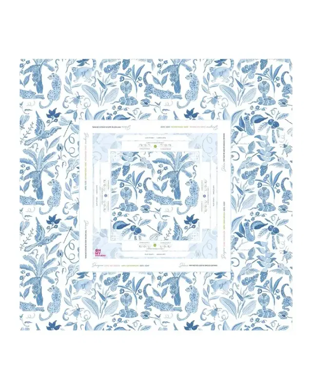 x Catherine Cartie Amazon Blue Instructional Mahjong Tablecloth, 56" Square