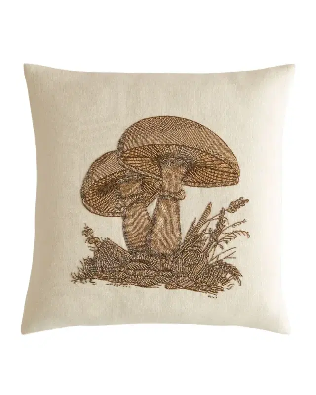 Jonathan Adler Botanist Mushrooms Beaded Pillow, 22" Square