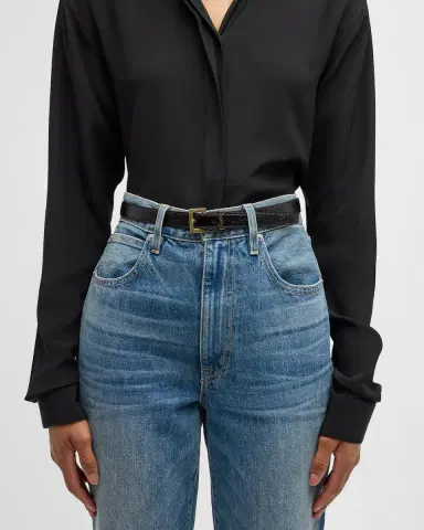 Saint Laurent Cassandre YSL Croc-Embossed Leather Belt | Thumbnail 2