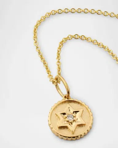 Sydney Evan 14K Yellow Gold Tiny Baby Star of David Coin Charm Necklace with Diamond | Thumbnail 3