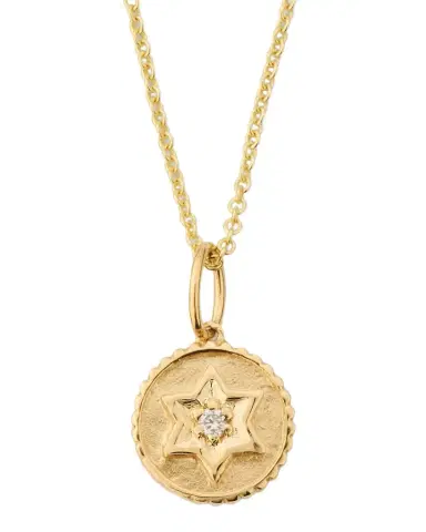 Sydney Evan 14K Yellow Gold Tiny Baby Star of David Coin Charm Necklace with Diamond | Thumbnail 1