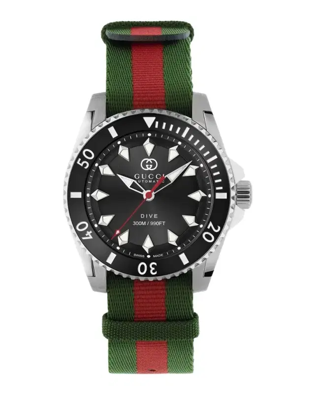 Gucci Dive Green and Red Nylon-Strap Watch, 40mm