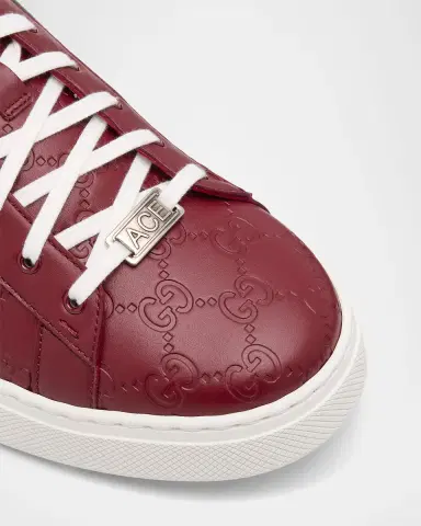 Gucci Men's Ace GG Embossed Leather Low-Top Sneakers | Thumbnail 3 Gucci Men's Ace GG Embossed Leather Low-Top Sneakers | Thumbnail 3