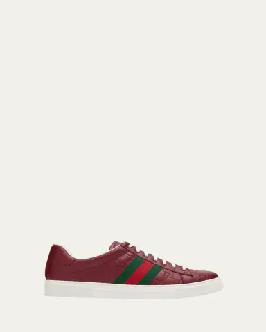Gucci Men's Ace GG Embossed Leather Low-Top Sneakers | Thumbnail 4 Gucci Men's Ace GG Embossed Leather Low-Top Sneakers | Thumbnail 4