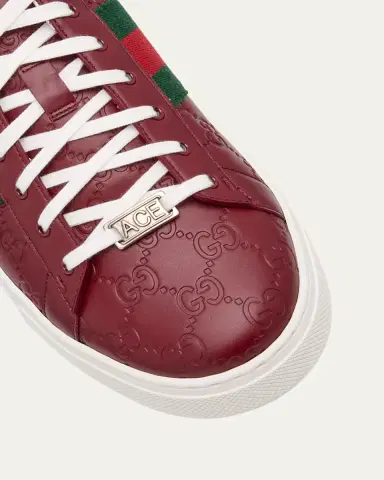 Gucci Men's Ace GG Embossed Leather Low-Top Sneakers | Thumbnail 6 Gucci Men's Ace GG Embossed Leather Low-Top Sneakers | Thumbnail 6