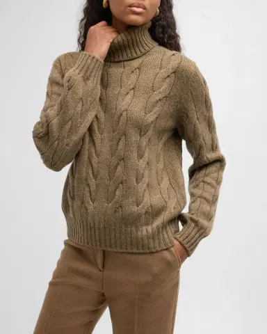 Loro Piana Napier Cable-Knit Cashmere Turtleneck Sweater | Thumbnail 7