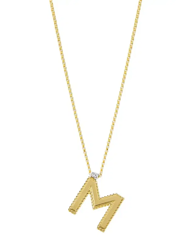 Princess 18K Yellow Gold Diamond Initial Necklace, M