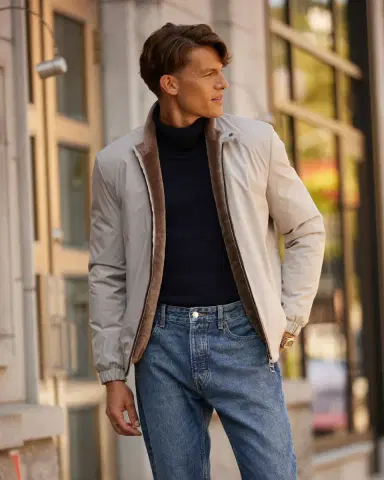 Gorski Men's Lamb Shearling Lined Bomber Jacket | Thumbnail 3 Gorski Men's Lamb Shearling Lined Bomber Jacket | Thumbnail 3