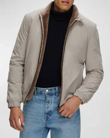 Gorski Men's Lamb Shearling Lined Bomber Jacket | Thumbnail 5 Gorski Men's Lamb Shearling Lined Bomber Jacket | Thumbnail 5