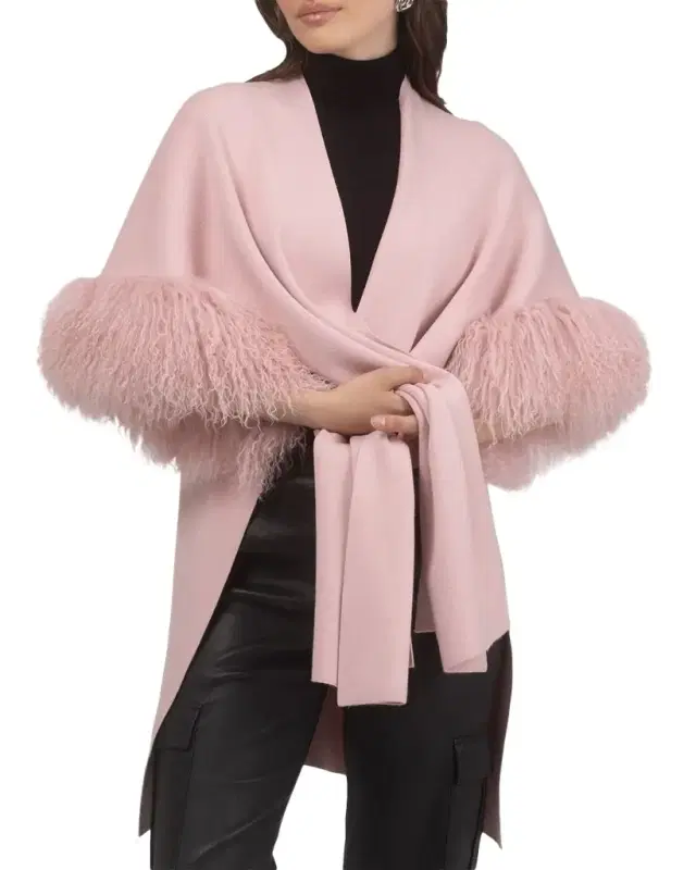 Gorski Knit Wool Vest With Mongolian Lamb Cuffs