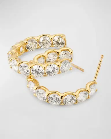 Neiman Marcus Diamonds 18K Yellow Gold Inside Out Diamond Hoop Earrings, 7.92tcw, 1"L | Thumbnail 2