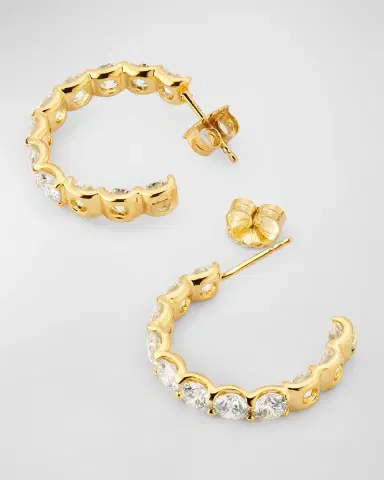 Neiman Marcus Diamonds 18K Yellow Gold Inside Out Diamond Hoop Earrings, 7.92tcw, 1"L | Thumbnail 3
