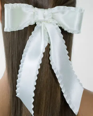 Jennifer Behr Harper Pleated Satin Bow Barrette | Thumbnail 2