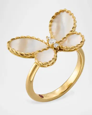 Roberto Coin 18K Yellow Gold Jasmine Diamond and MOP Butterfly Ring | Thumbnail 3