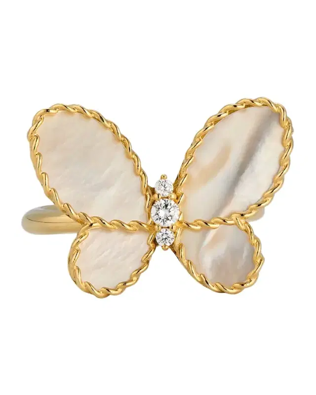 18K Yellow Gold Jasmine Diamond and MOP Butterfly Ring