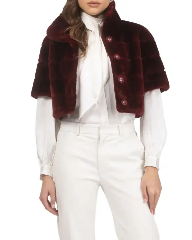 Reversible Lamb Shearling Bolero Jacket With Cropped Sleeves