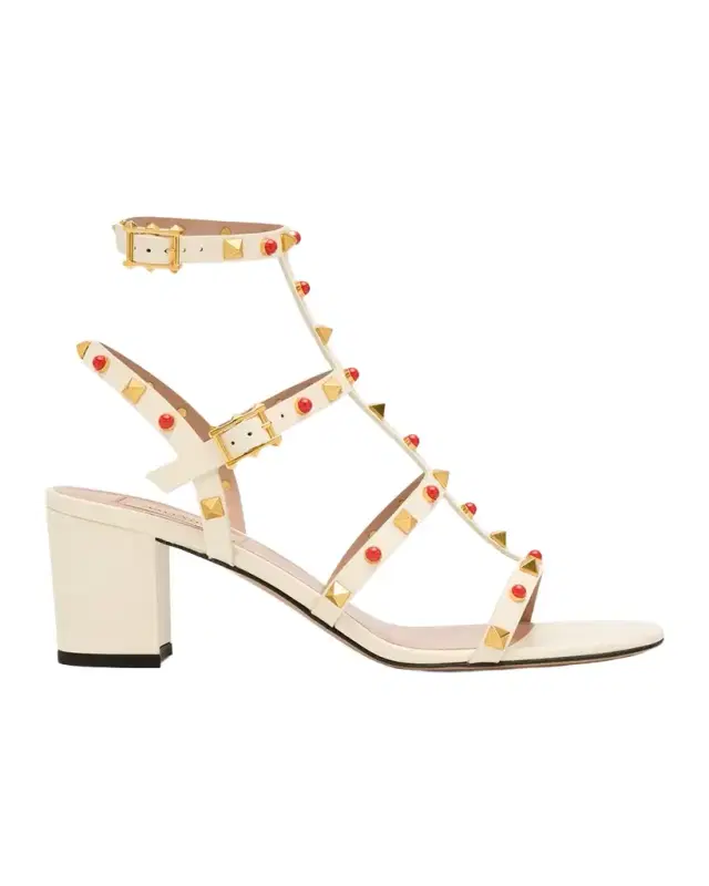 Rockstud Caged Ankle-Strap Leather Sandals Rockstud Caged Ankle-Strap Leather Sandals