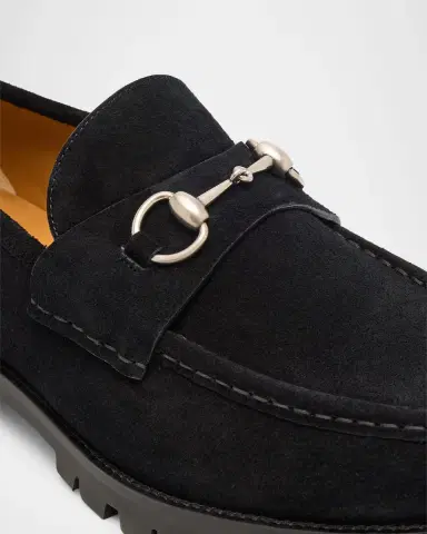 Gucci Men's Sylke Suede Horsebit Loafers | Thumbnail 4 Gucci Men's Sylke Suede Horsebit Loafers | Thumbnail 4