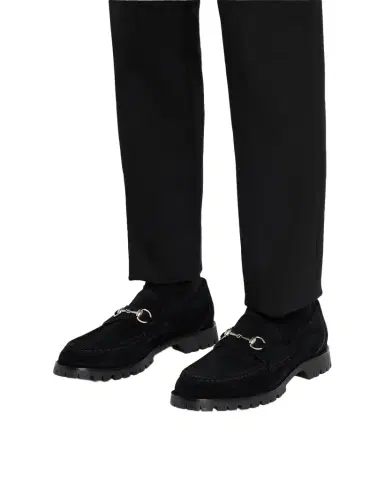 Gucci Men's Sylke Suede Horsebit Loafers | Thumbnail 1 Gucci Men's Sylke Suede Horsebit Loafers | Thumbnail 1