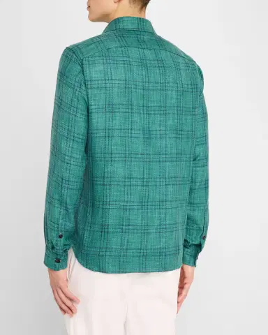 Isaia Men's Wool, Cotton, and Linen Check Overshirt | Thumbnail 3 Isaia Men's Wool, Cotton, and Linen Check Overshirt | Thumbnail 3
