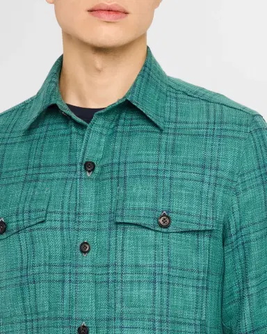 Isaia Men's Wool, Cotton, and Linen Check Overshirt | Thumbnail 5 Isaia Men's Wool, Cotton, and Linen Check Overshirt | Thumbnail 5