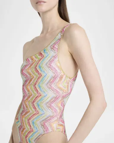 Missoni Multicolor Chevron Asymmetric One-Piece Swimsuit | Thumbnail 4